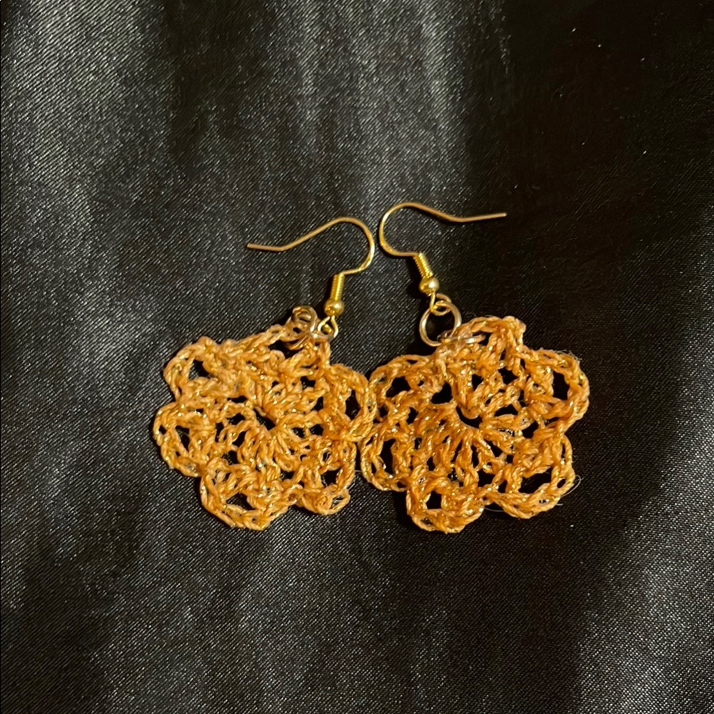 Gold Crochet Flower Earrings Sterling silver gold toned